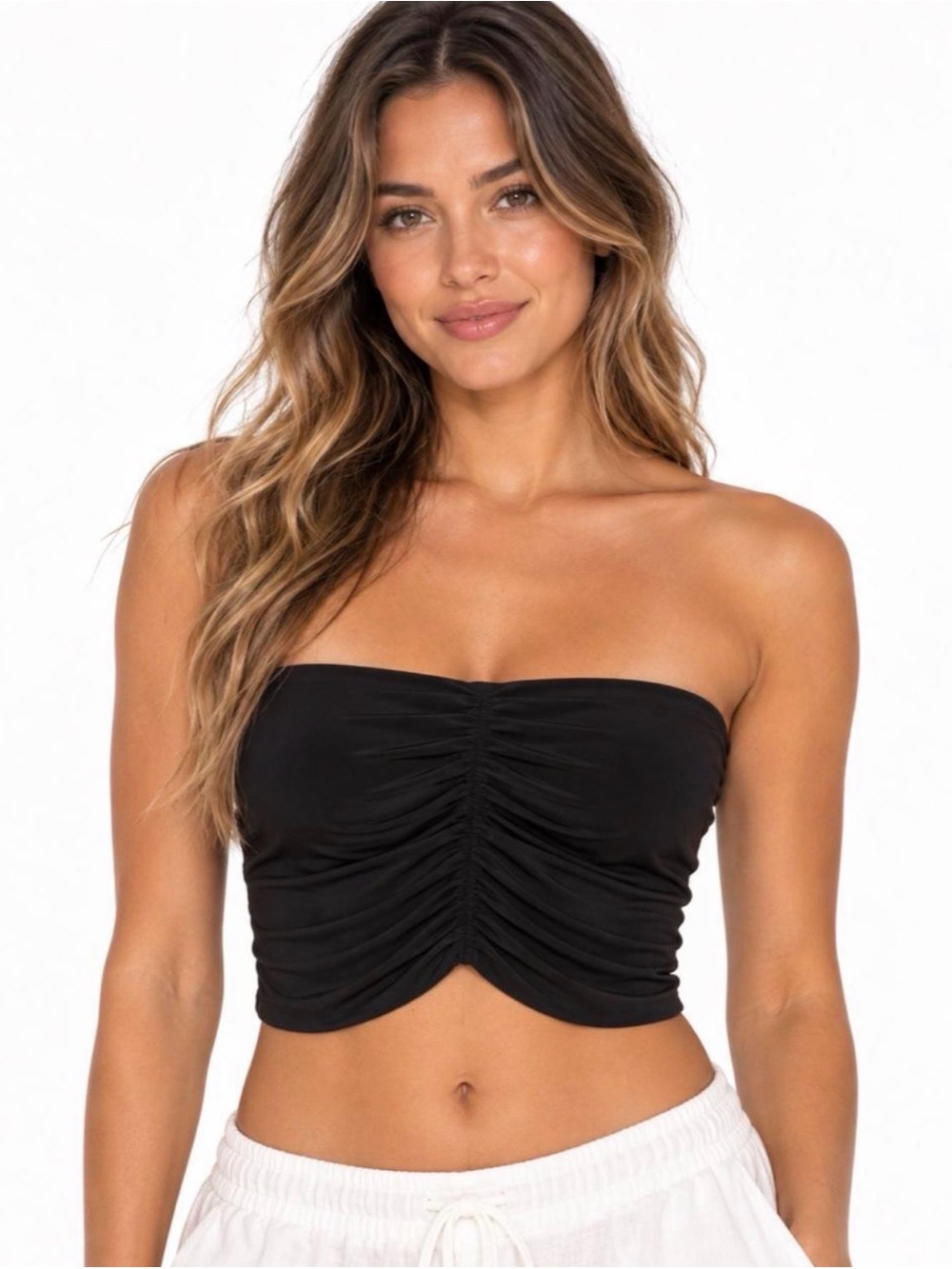 NWT Naked Wardrobe Black Ruched Tube Top — Size Small